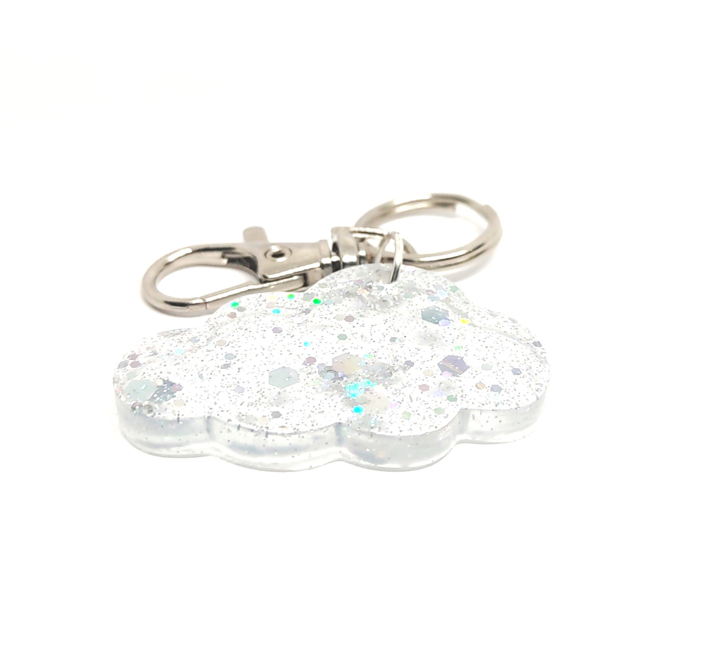 Holographic Cloud Clip Key Ring Adornment Hand Crafted Resin