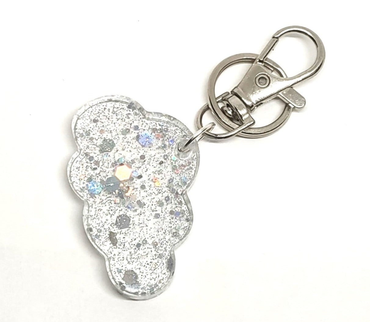 Holographic Cloud Clip Key Ring Adornment Hand Crafted Resin