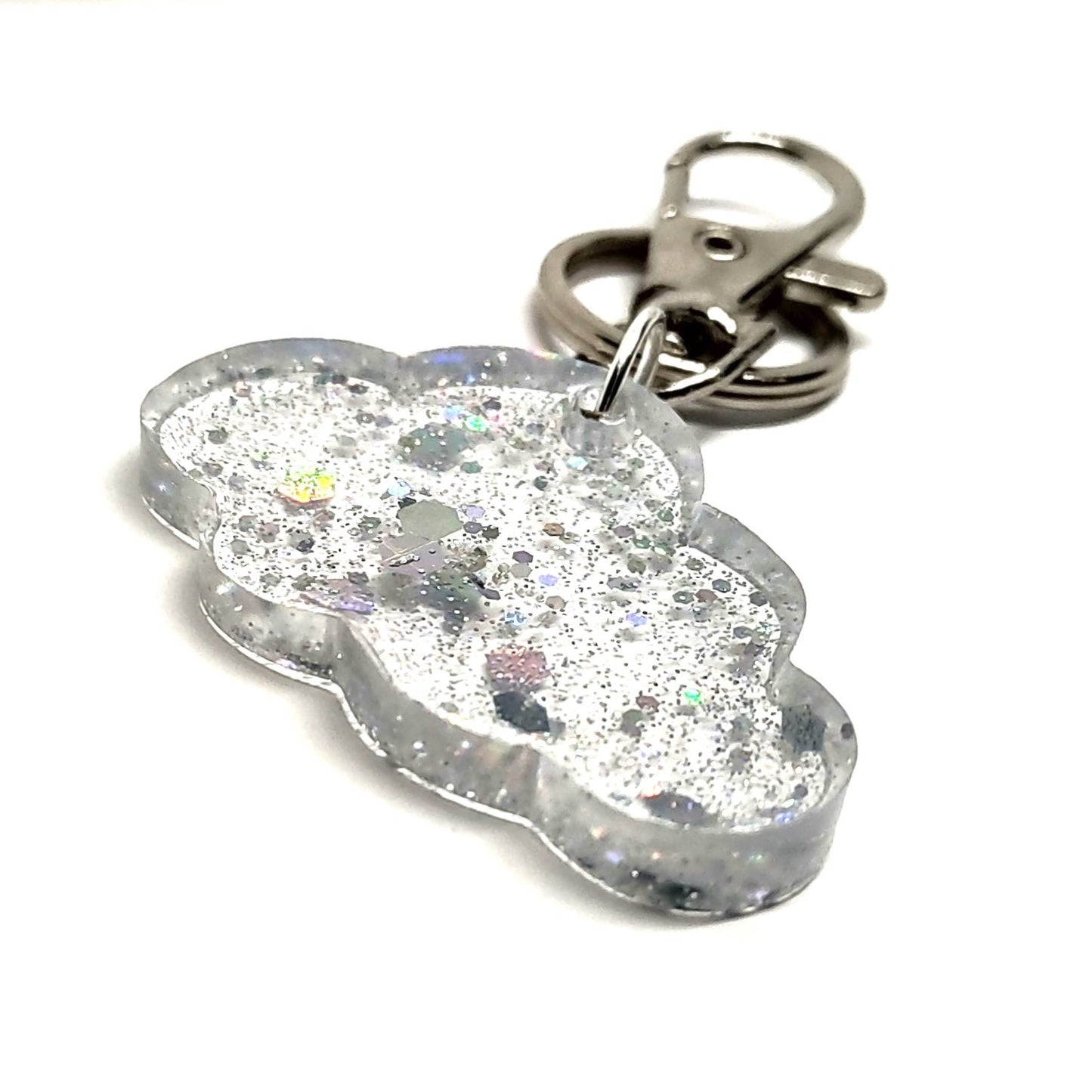 Holographic Cloud Clip Key Ring Adornment Hand Crafted Resin