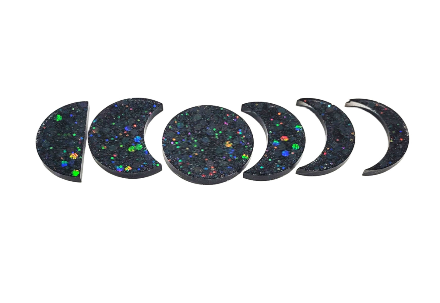 Moon Phase Magnet Set Resin Midnight Black Holographic