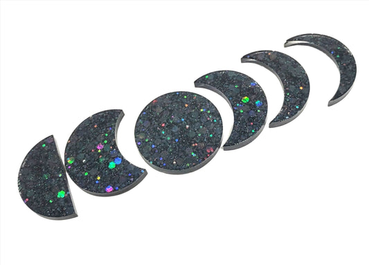 Moon Phase Magnet Set Resin Midnight Black Holographic