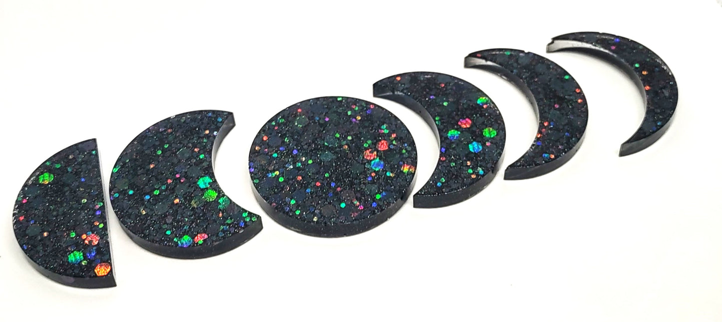 Moon Phase Magnet Set Resin Midnight Black Holographic