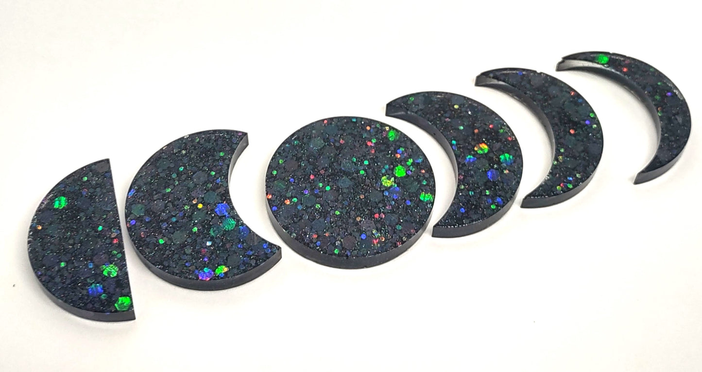 Moon Phase Magnet Set Resin Midnight Black Holographic