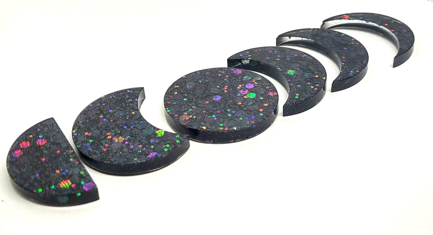 Moon Phase Magnet Set Resin Midnight Black Holographic