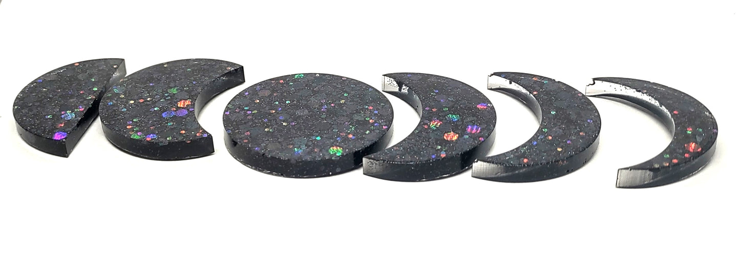 Moon Phase Magnet Set Resin Midnight Black Holographic