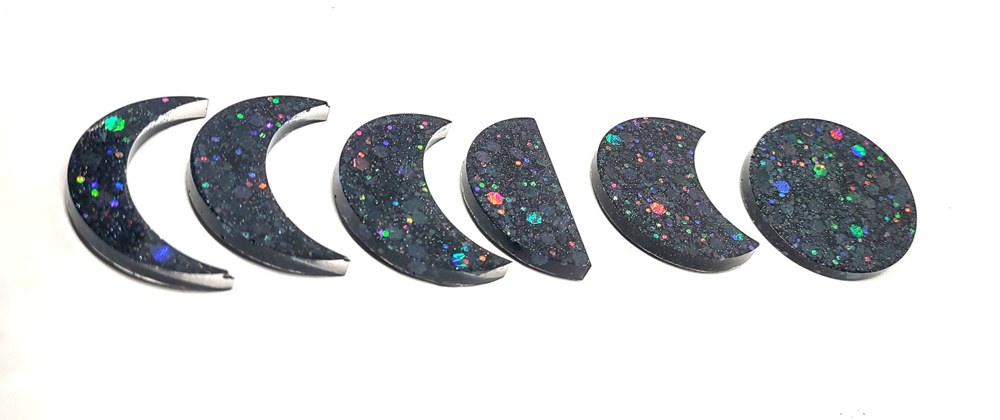 Moon Phase Magnet Set Resin Midnight Black Holographic