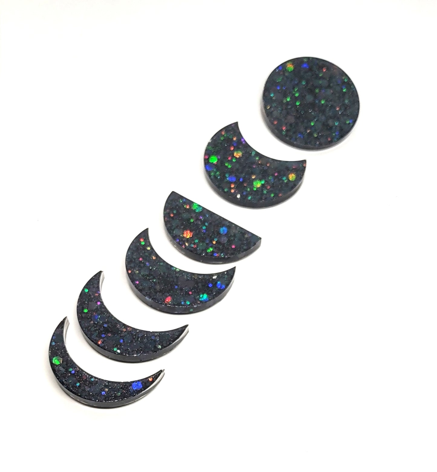 Moon Phase Magnet Set Resin Midnight Black Holographic