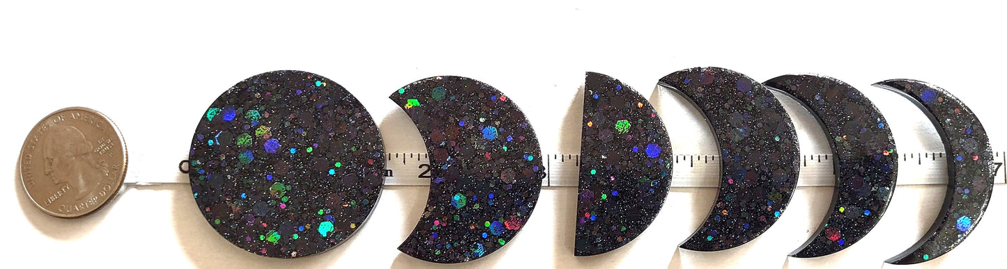 Moon Phase Magnet Set Resin Midnight Black Holographic