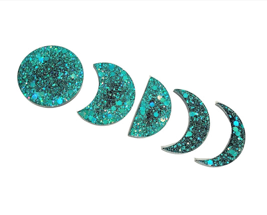 Moon Phase Magnet Set Resin Blue Holographic