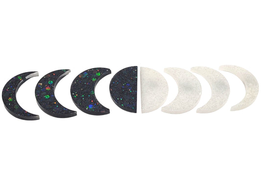 Moon Phase Magnet Set Resin Midnight Black Holographic & Silver Glitter