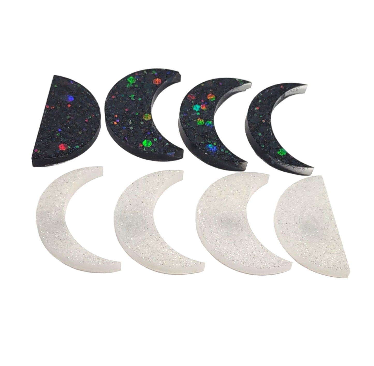 Moon Phase Magnet Set Resin Midnight Black Holographic & Silver Glitter