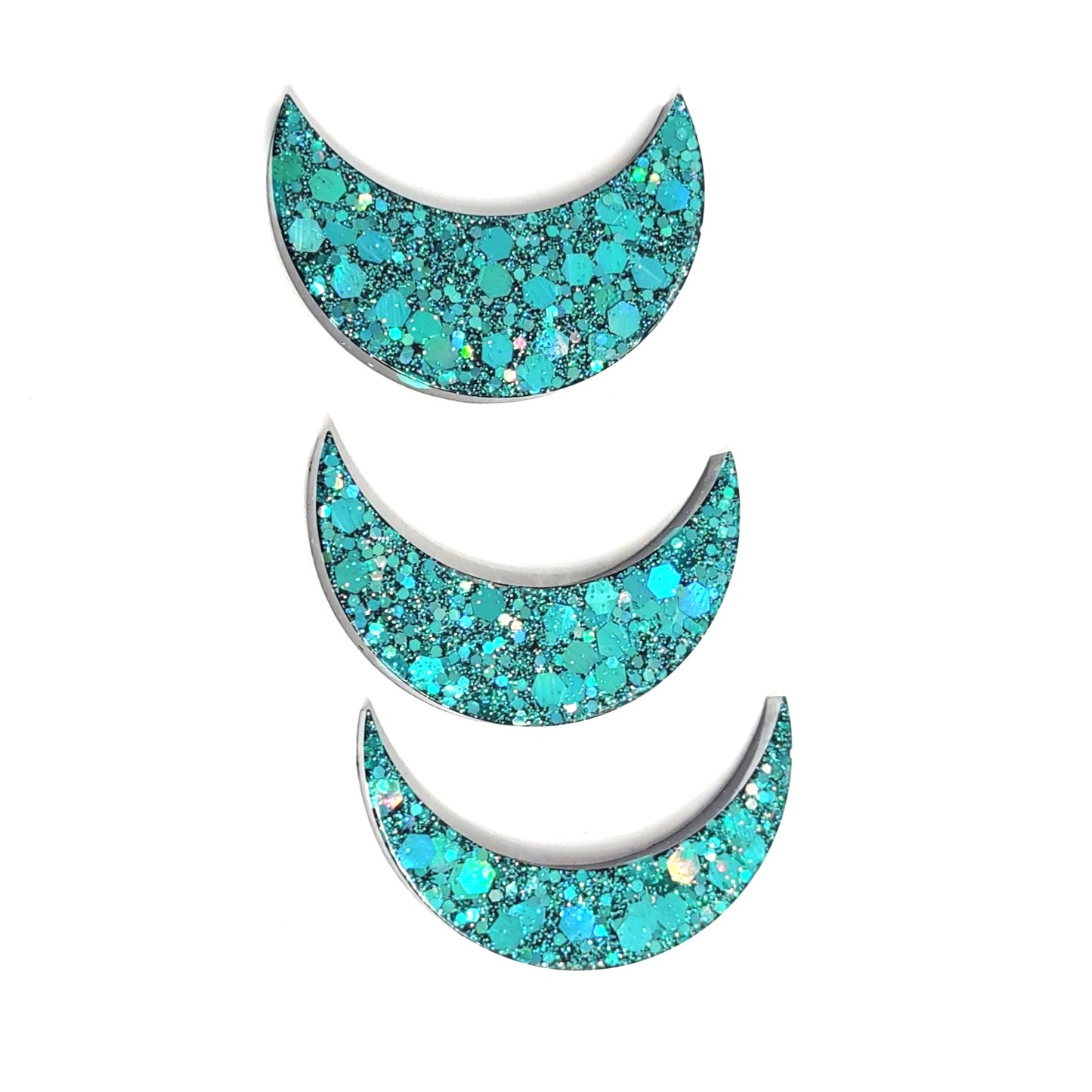 Crescent Moon Magnet Set Blue Holographic Resin Handcrafted Magnet