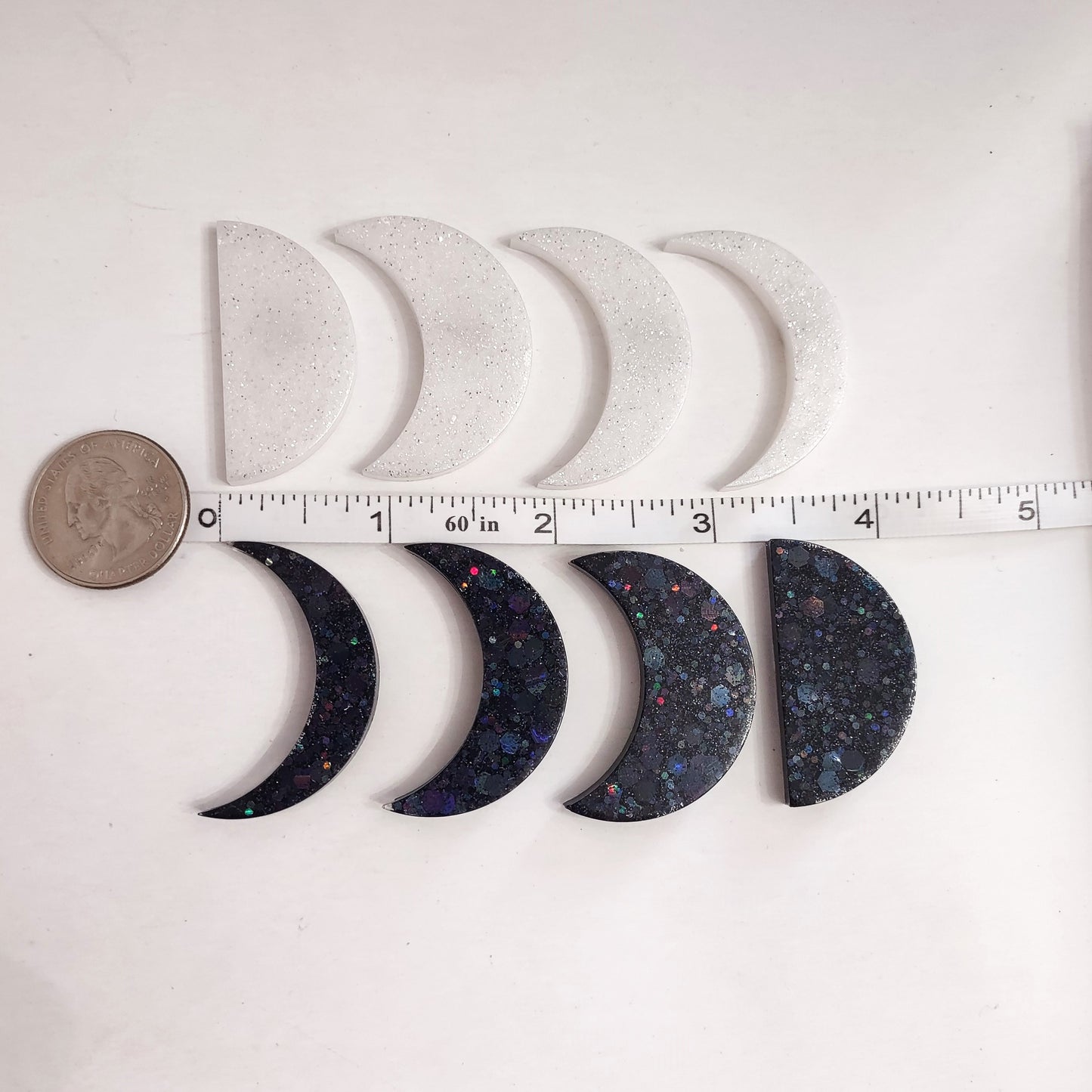 Moon Phase Magnet Set Resin Midnight Black Holographic & Silver Glitter