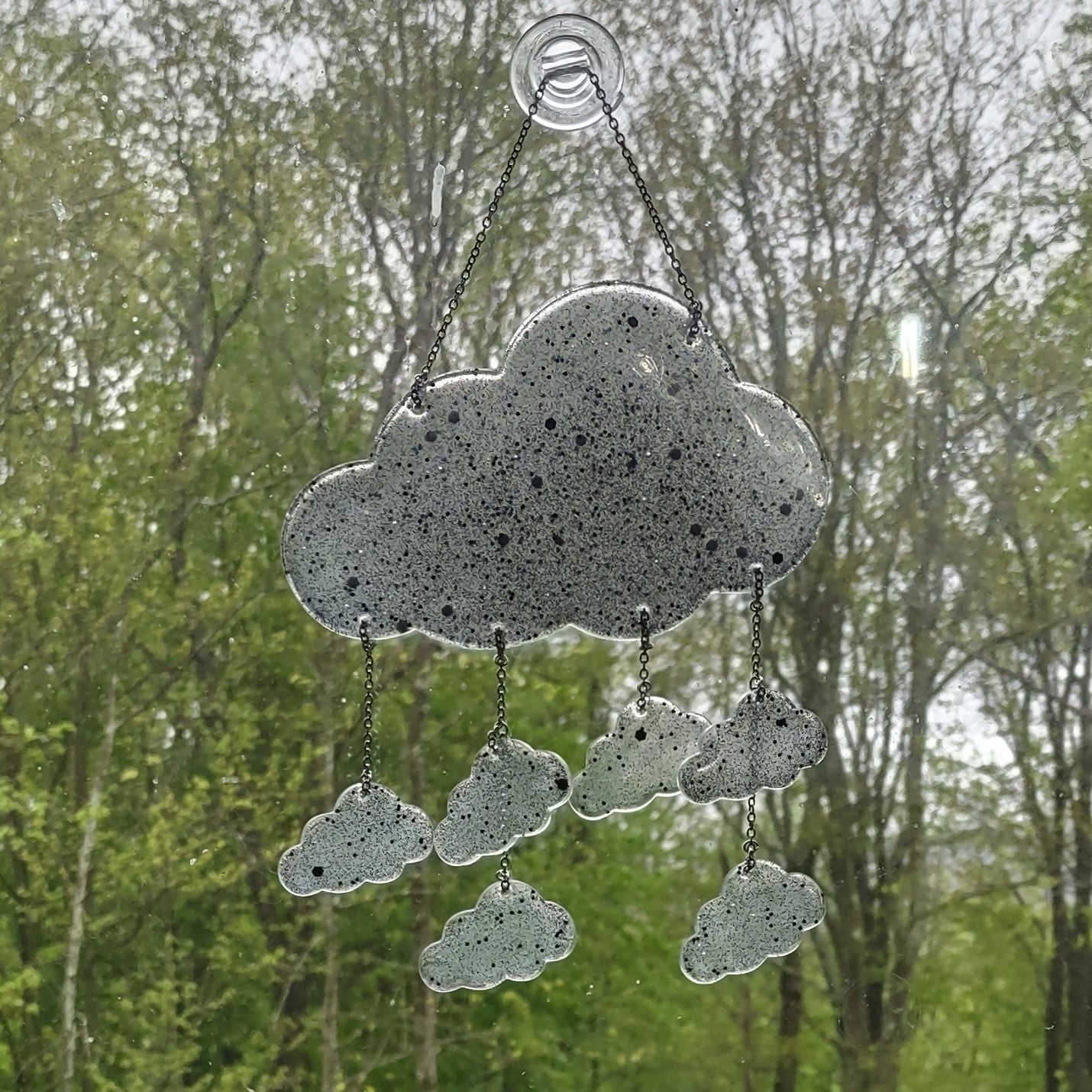 Shimmering Cloud Sun Catcher Window Hang Hand Crafted Resin Midnight Black Holographic Glitter