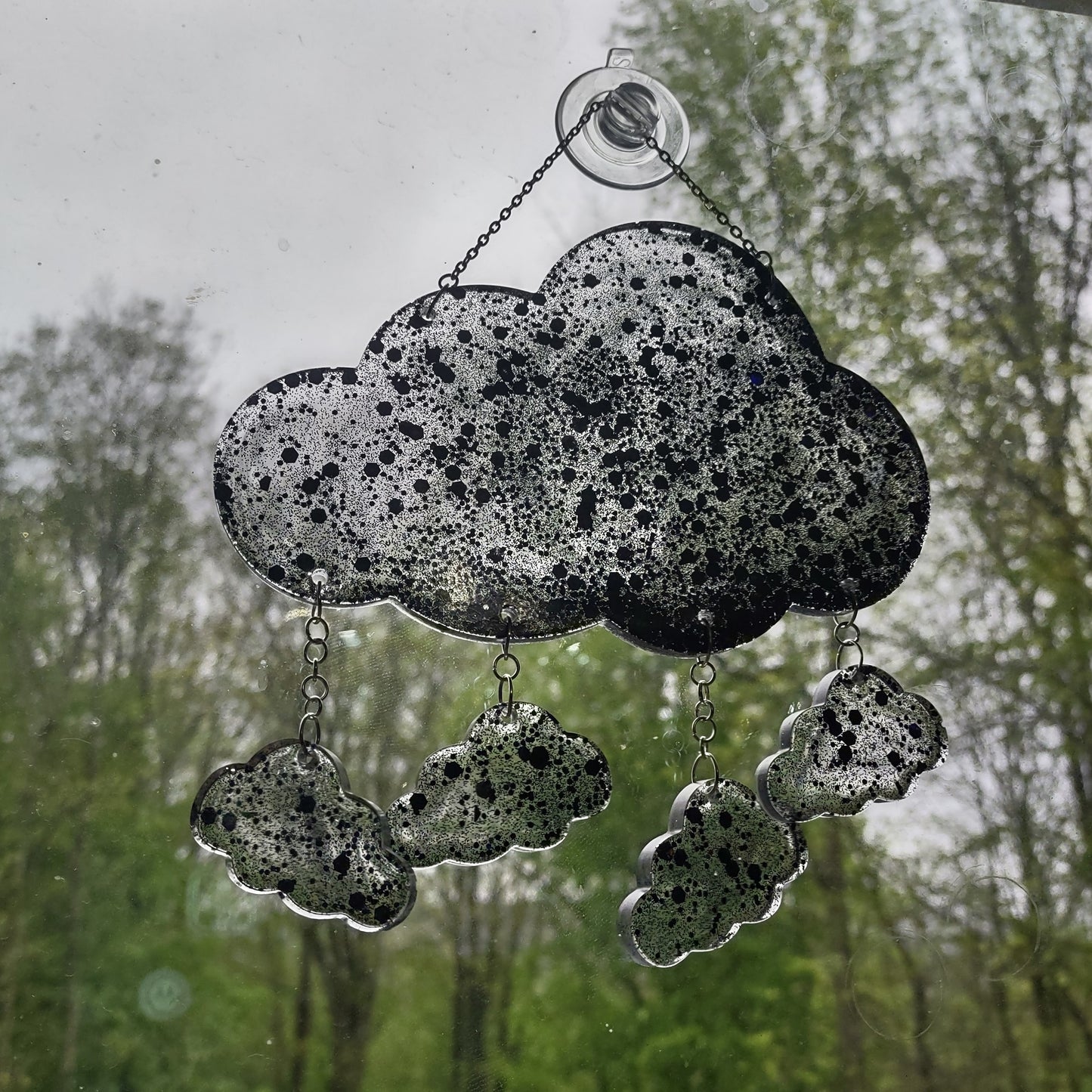 Midnight Black Holographic Cloud Sun Catcher Window Hang Hand Crafted Resin