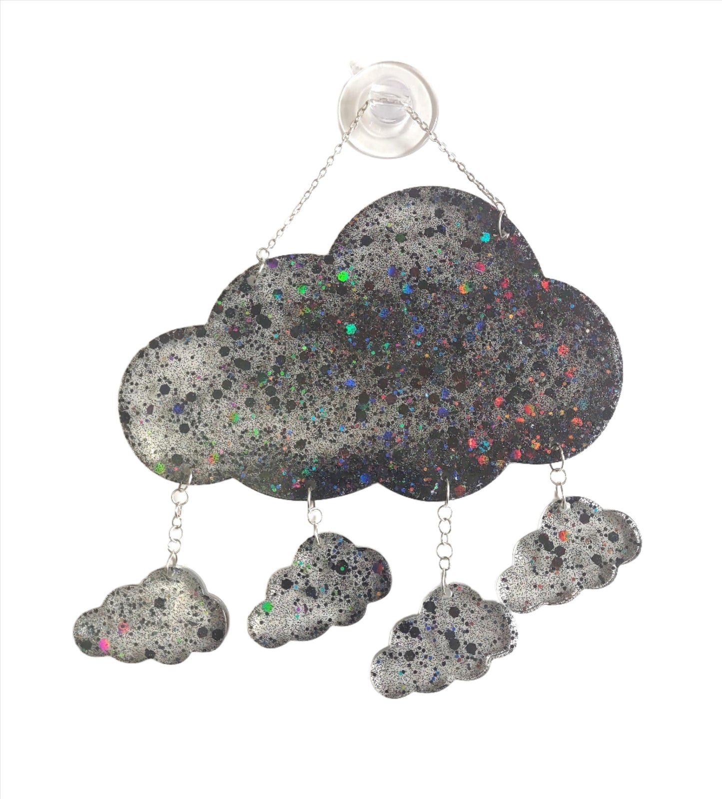 Midnight Black Holographic Cloud Sun Catcher Window Hang Hand Crafted Resin