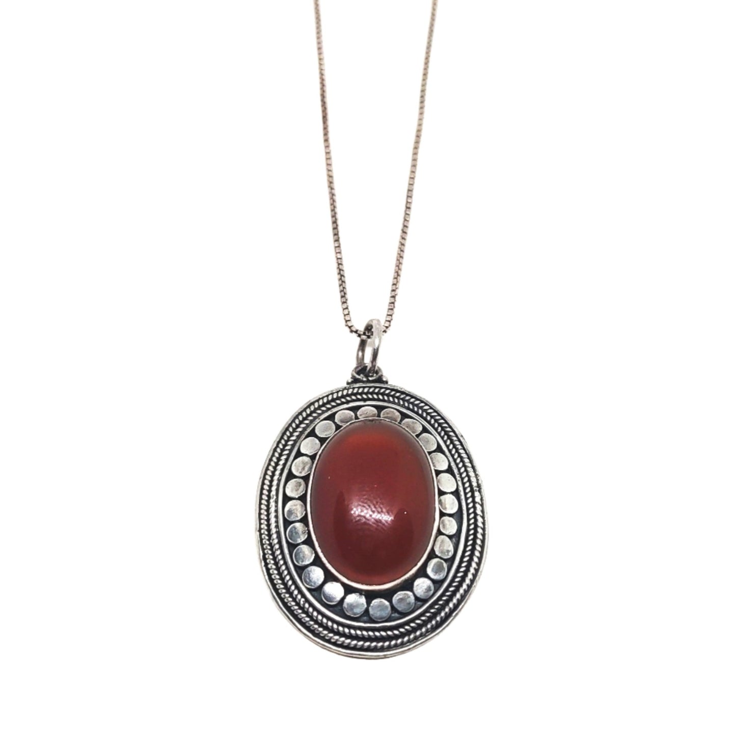 Vintage Style Carnelian Pendant Box Chain Necklace FAS 925