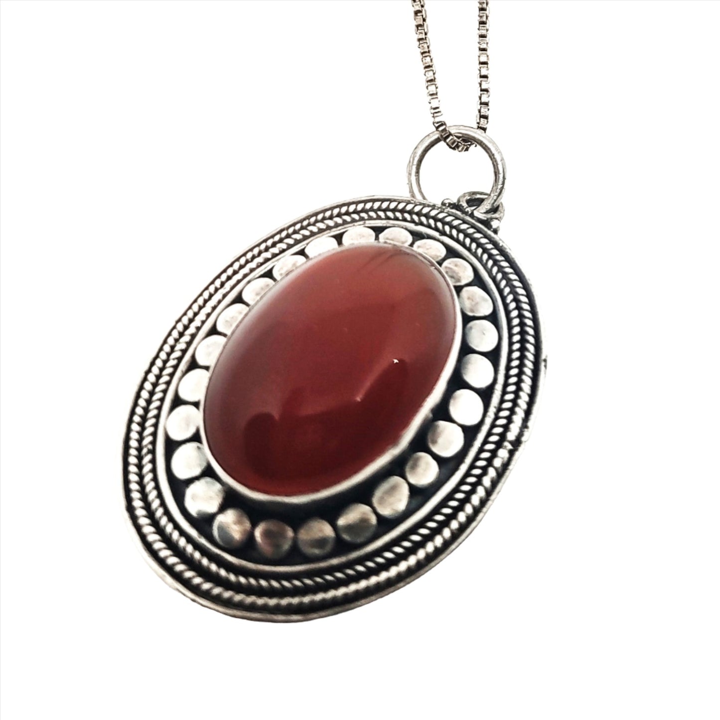 Vintage Style Carnelian Pendant Box Chain Necklace FAS 925