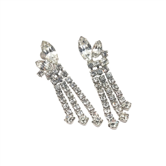 Vintage Rhinestone Dangle Earrings Screw Back