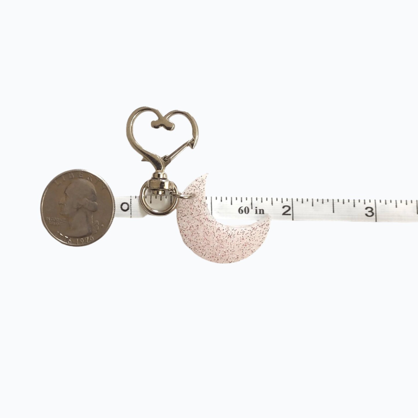 Moon Adornment with Heart Clasp Pink Glitter Hand Crafted Resin Accessory