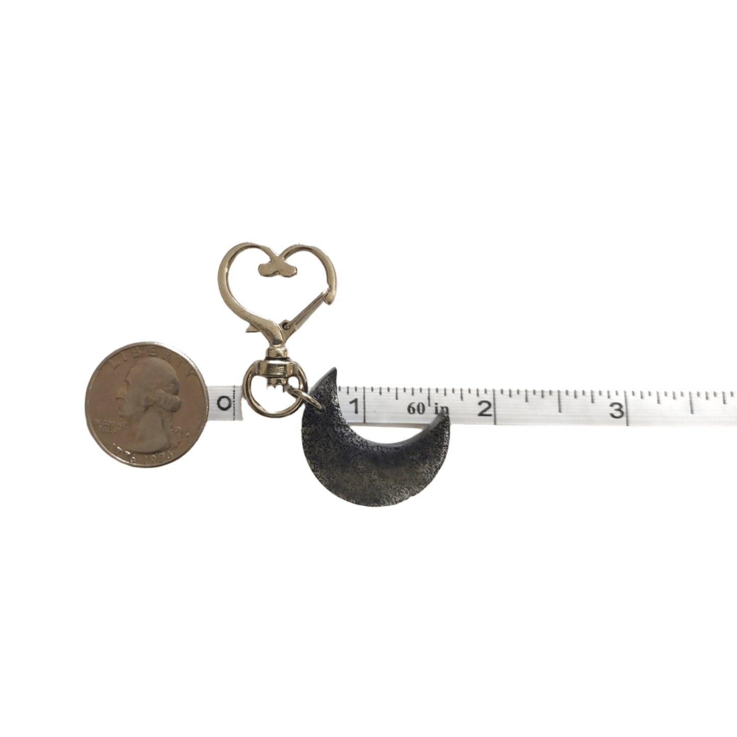 Moon Adornment with Heart Clasp Black Glitter Hand Crafted Resin Accessory