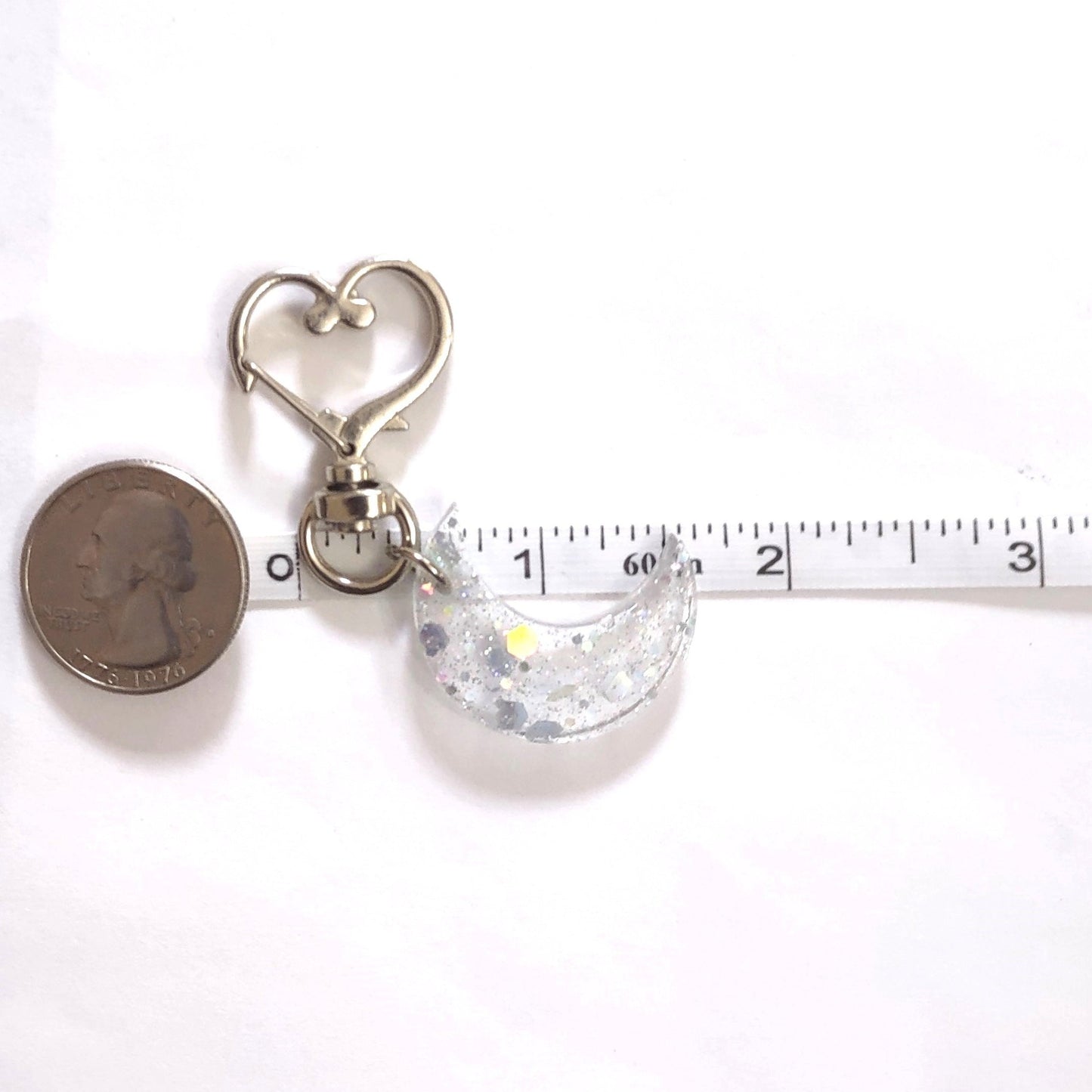 Moon Adornment with Heart Clasp Holographic Glitter Hand Crafted Resin Accessory