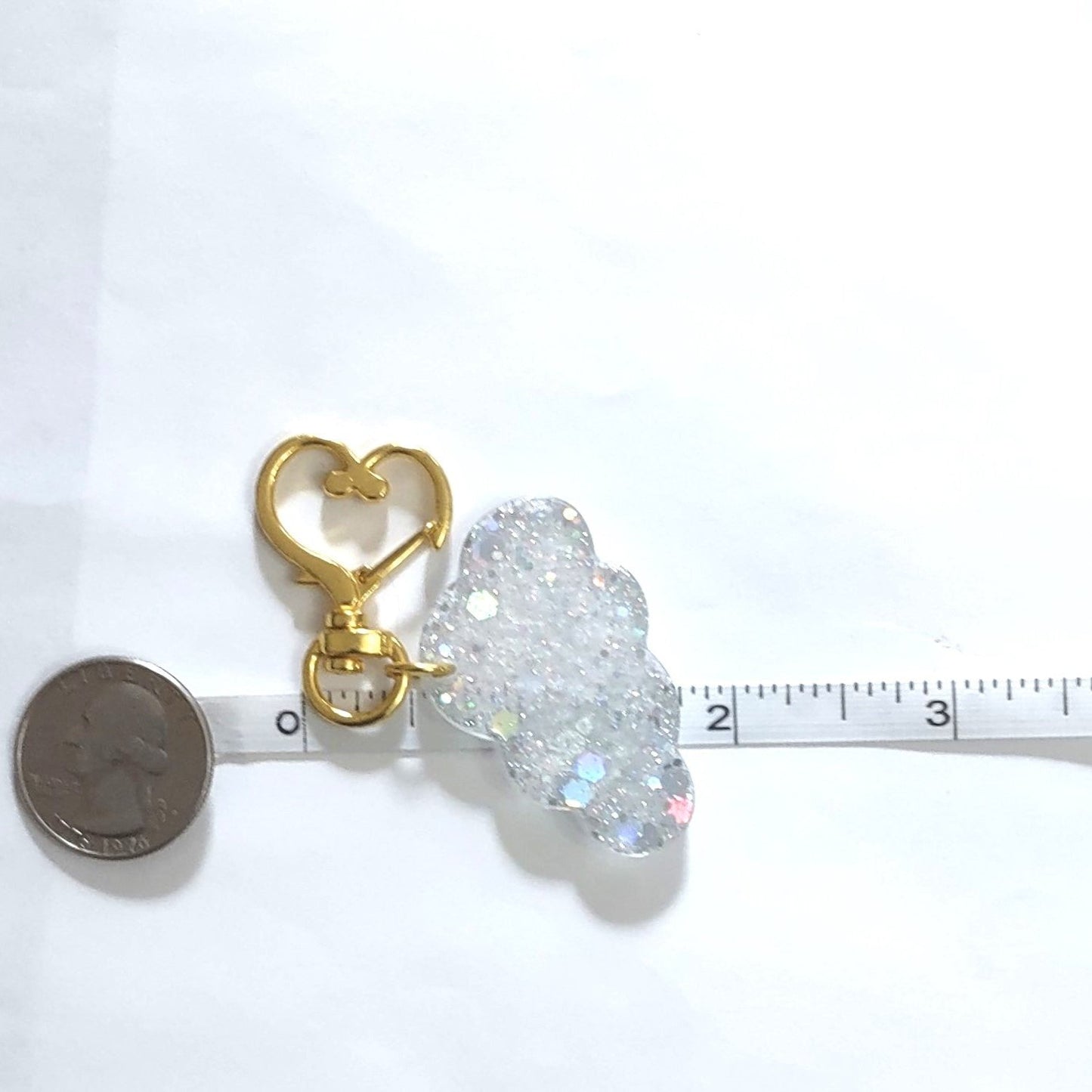 Cloud Adornment with Golden Heart Clasp Holographic Gitter Hand Crafted Resin Accessory