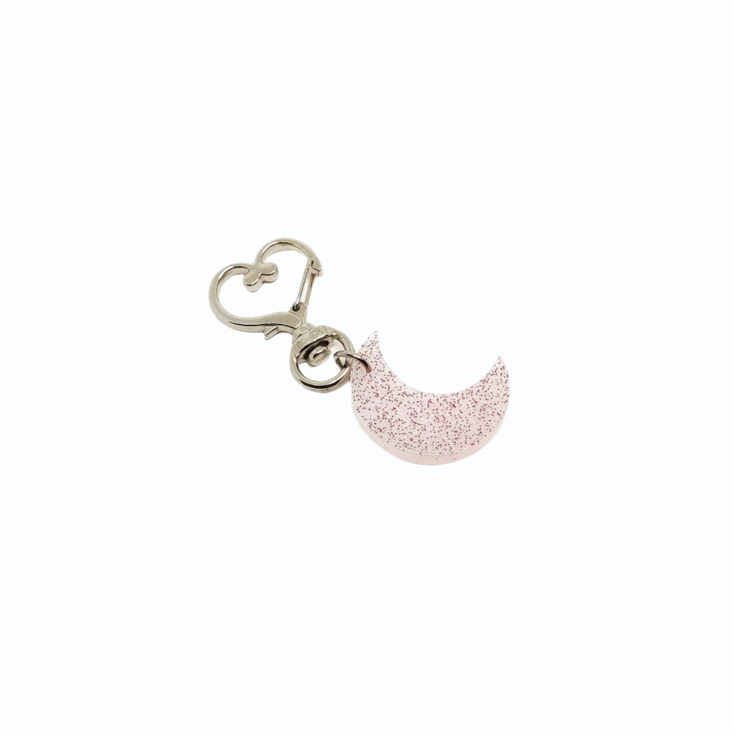 Moon Adornment with Heart Clasp Pink Glitter Hand Crafted Resin Accessory