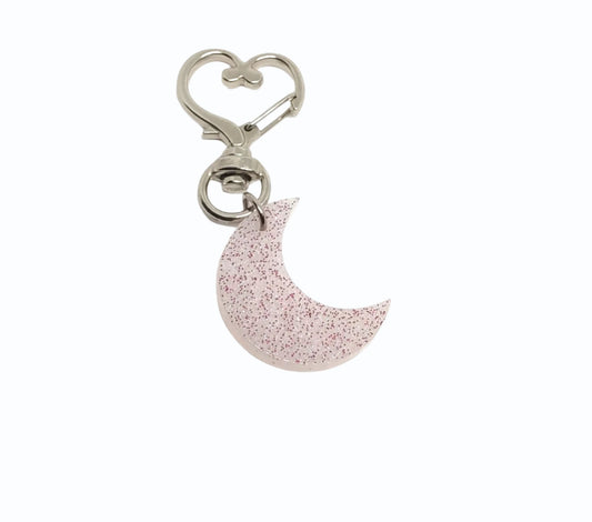 Moon Adornment with Heart Clasp Pink Glitter Hand Crafted Resin Accessory