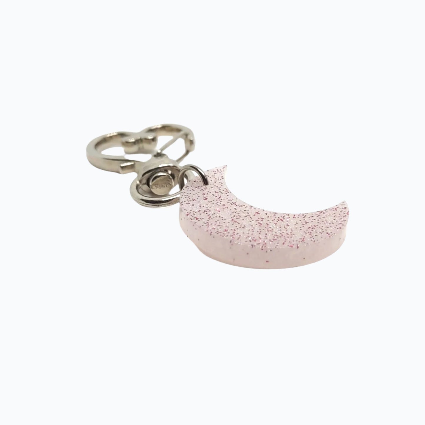 Moon Adornment with Heart Clasp Pink Glitter Hand Crafted Resin Accessory