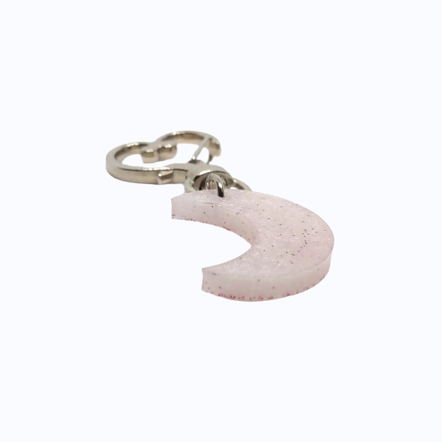 Moon Adornment with Heart Clasp Pink Glitter Hand Crafted Resin Accessory