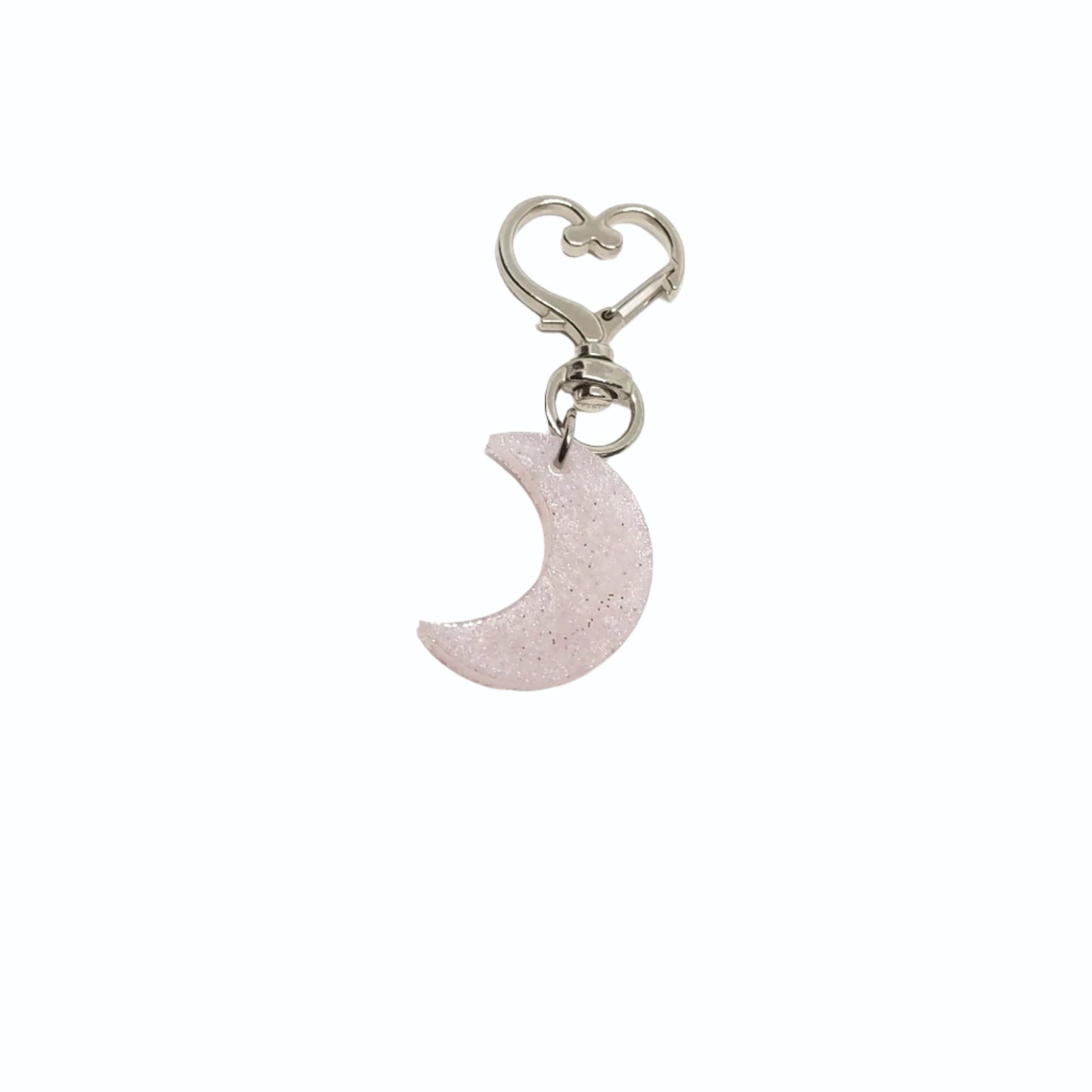 Moon Adornment with Heart Clasp Pink Glitter Hand Crafted Resin Accessory