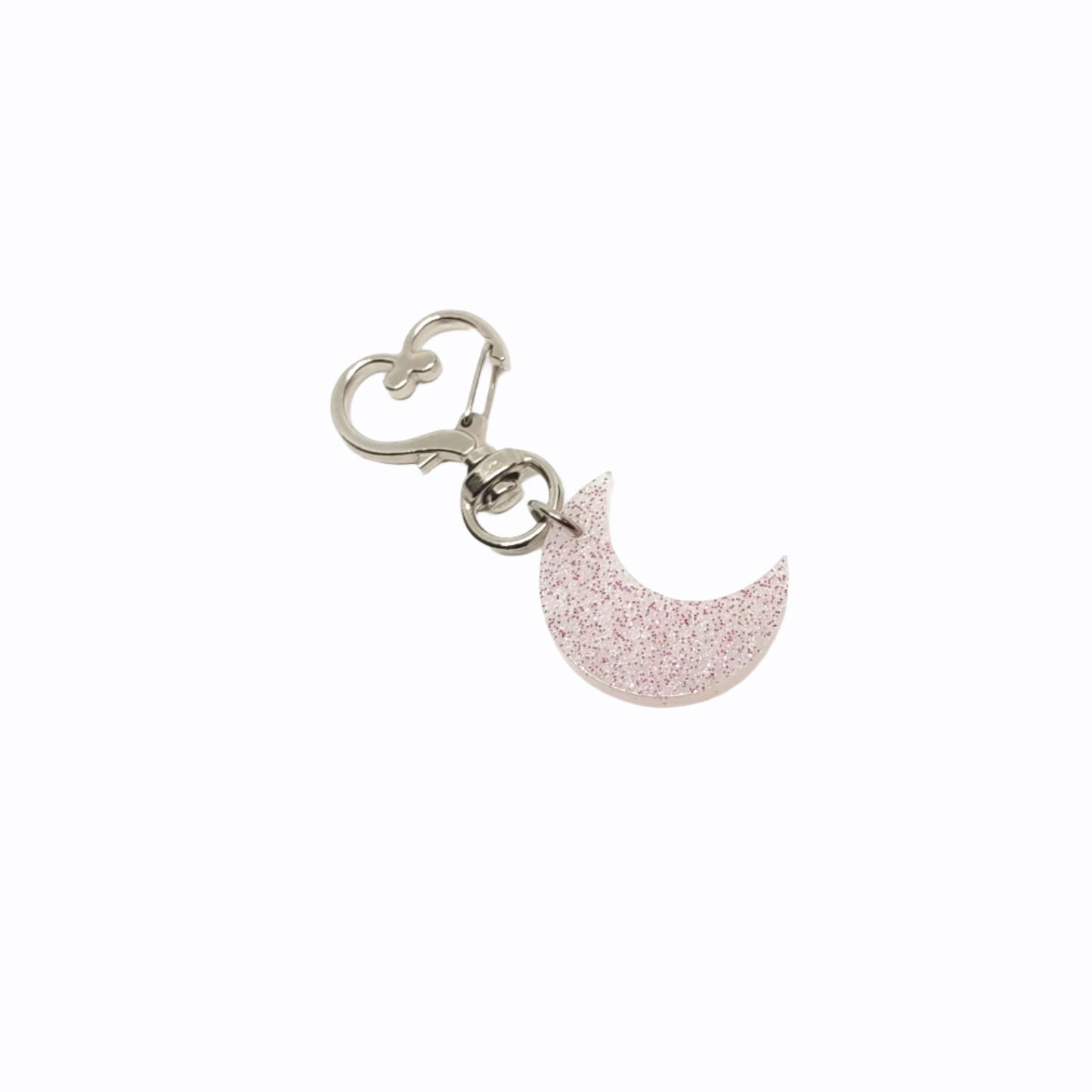 Moon Adornment with Heart Clasp Pink Glitter Hand Crafted Resin Accessory