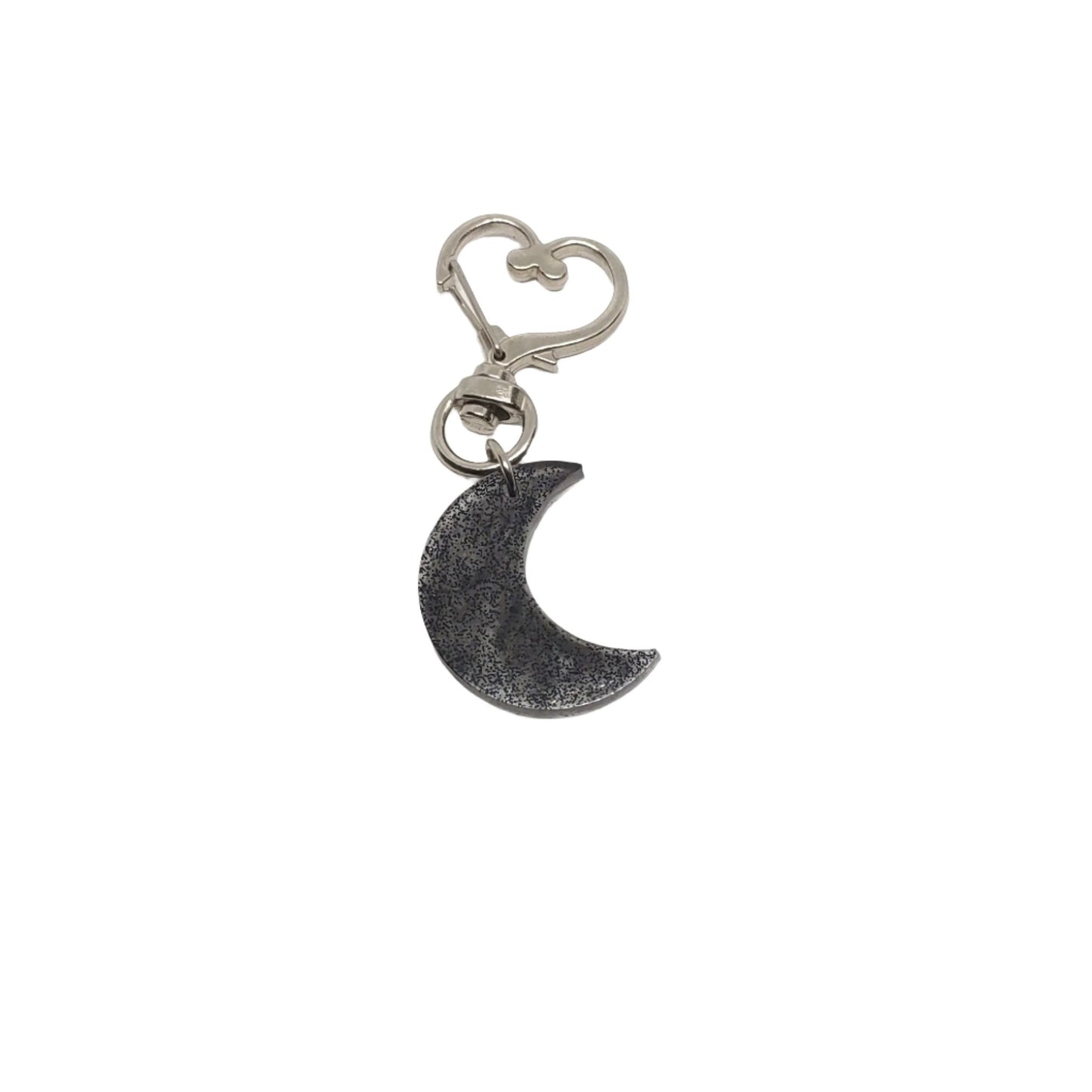 Moon Adornment with Heart Clasp Black Glitter Hand Crafted Resin Accessory