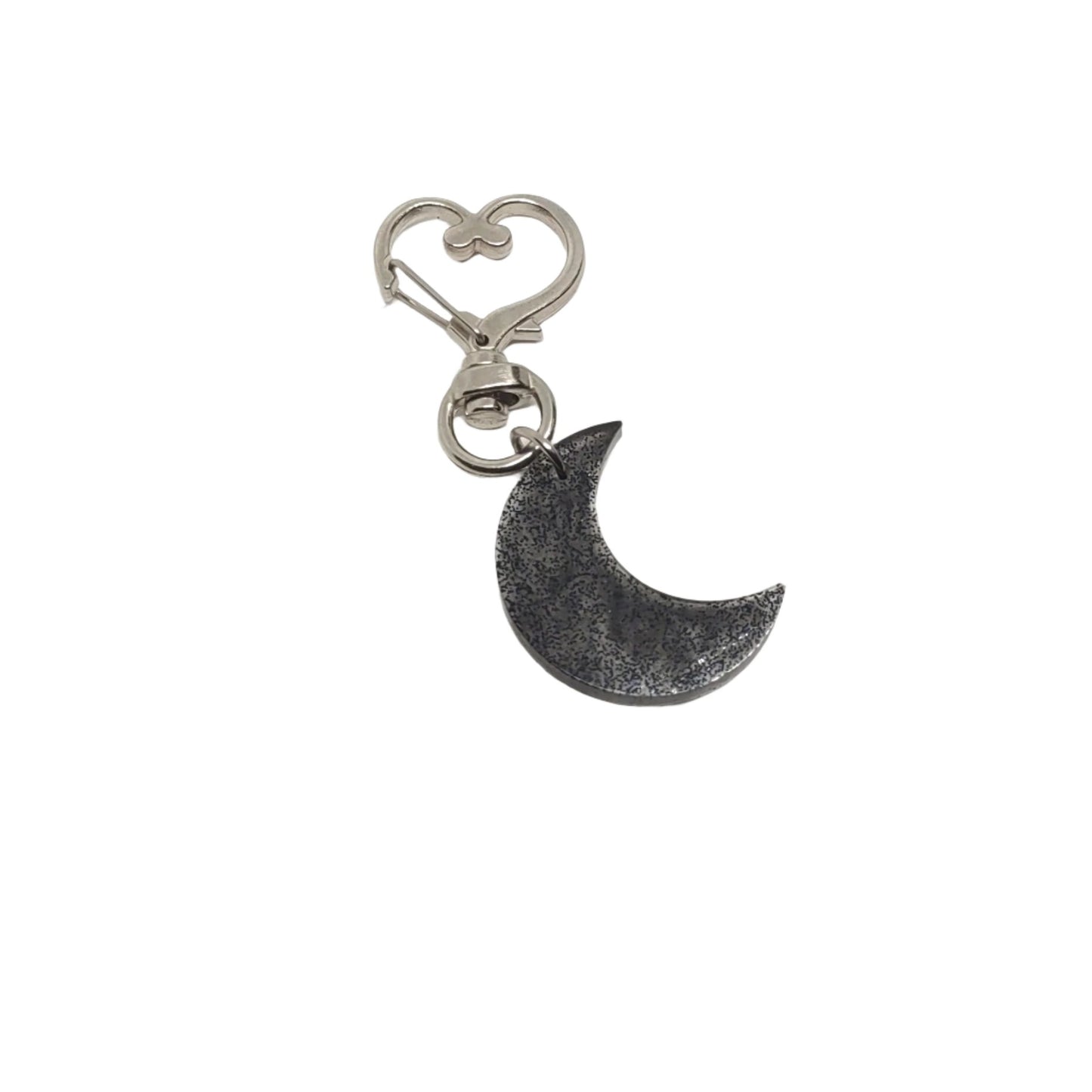 Moon Adornment with Heart Clasp Black Glitter Hand Crafted Resin Accessory