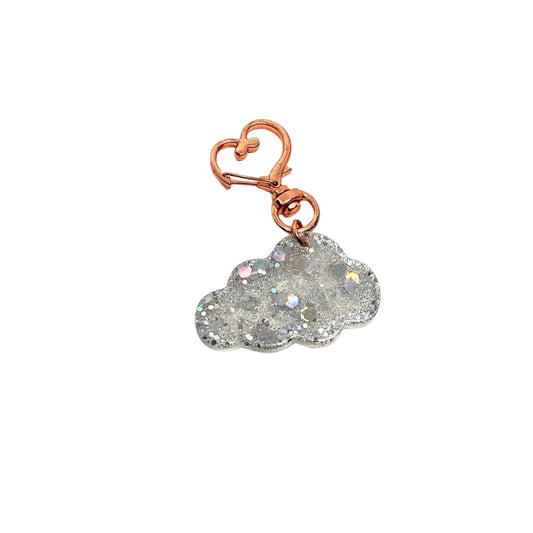 Cloud Adornment with Rose Golden Heart Clasp Hand Crafted Holographic Gitter Resin Accessory