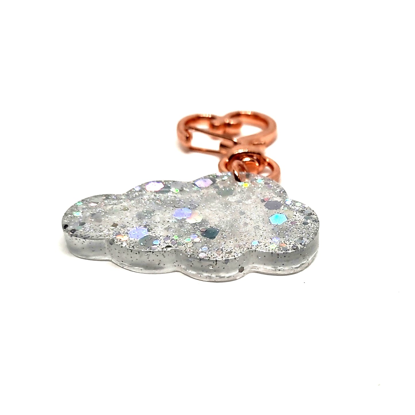 Cloud Adornment with Rose Golden Heart Clasp Hand Crafted Holographic Gitter Resin Accessory