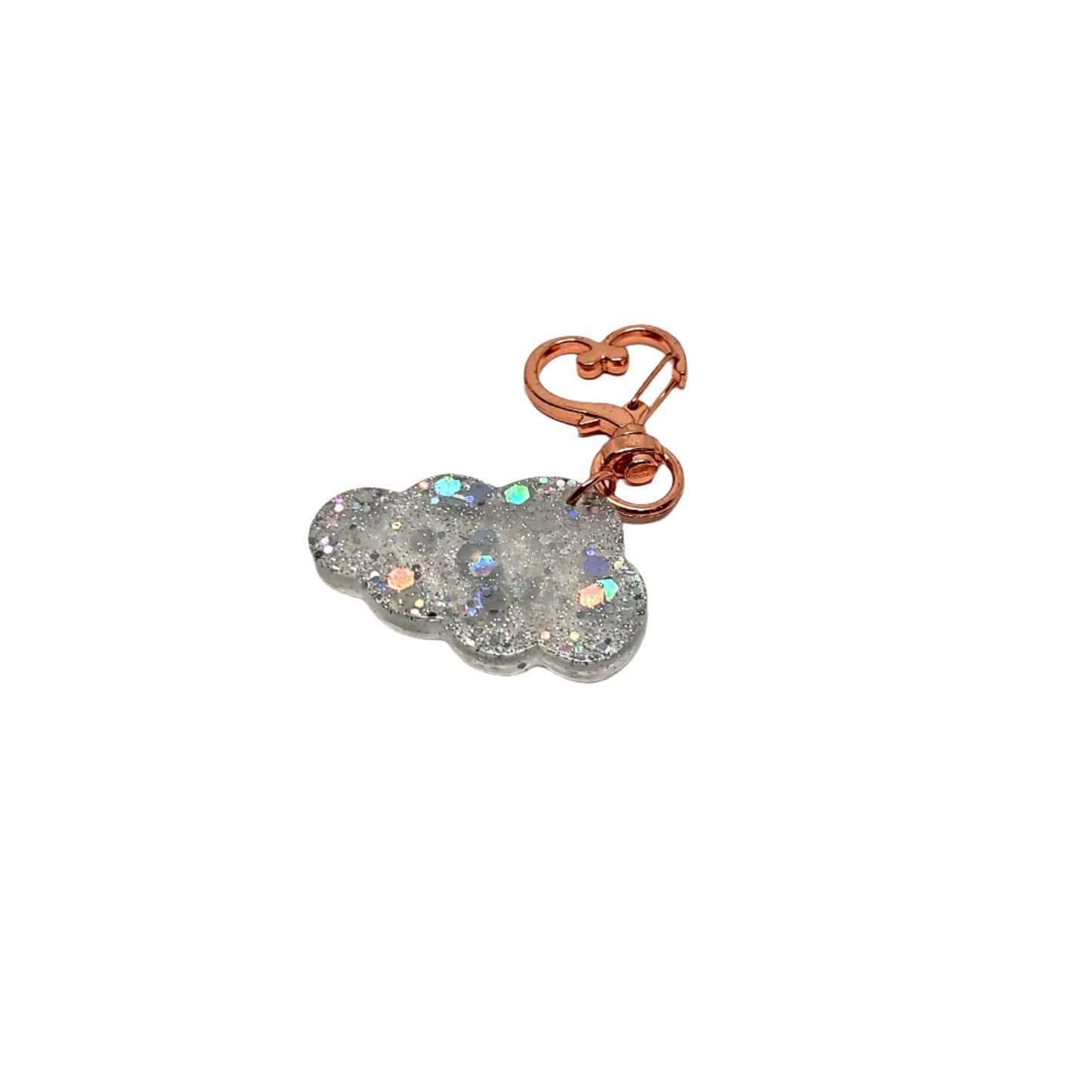 Cloud Adornment with Rose Golden Heart Clasp Hand Crafted Holographic Gitter Resin Accessory