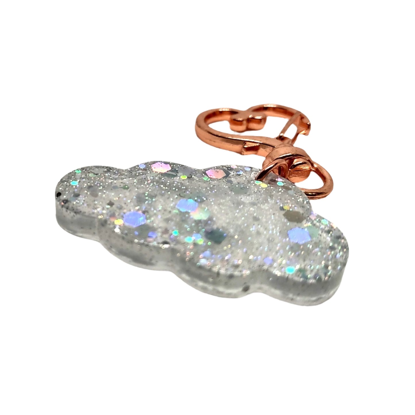 Cloud Adornment with Rose Golden Heart Clasp Hand Crafted Holographic Gitter Resin Accessory