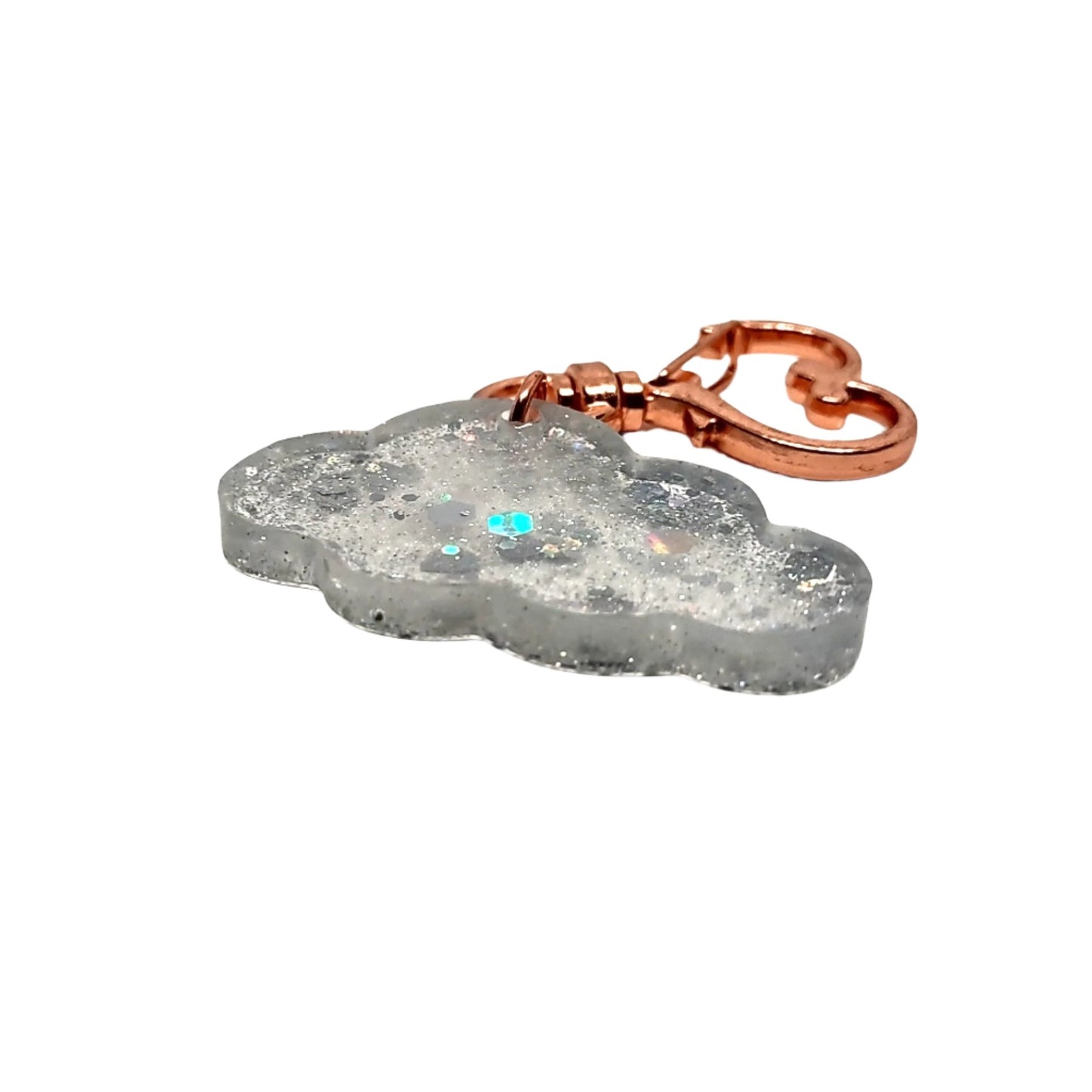 Cloud Adornment with Rose Golden Heart Clasp Hand Crafted Holographic Gitter Resin Accessory