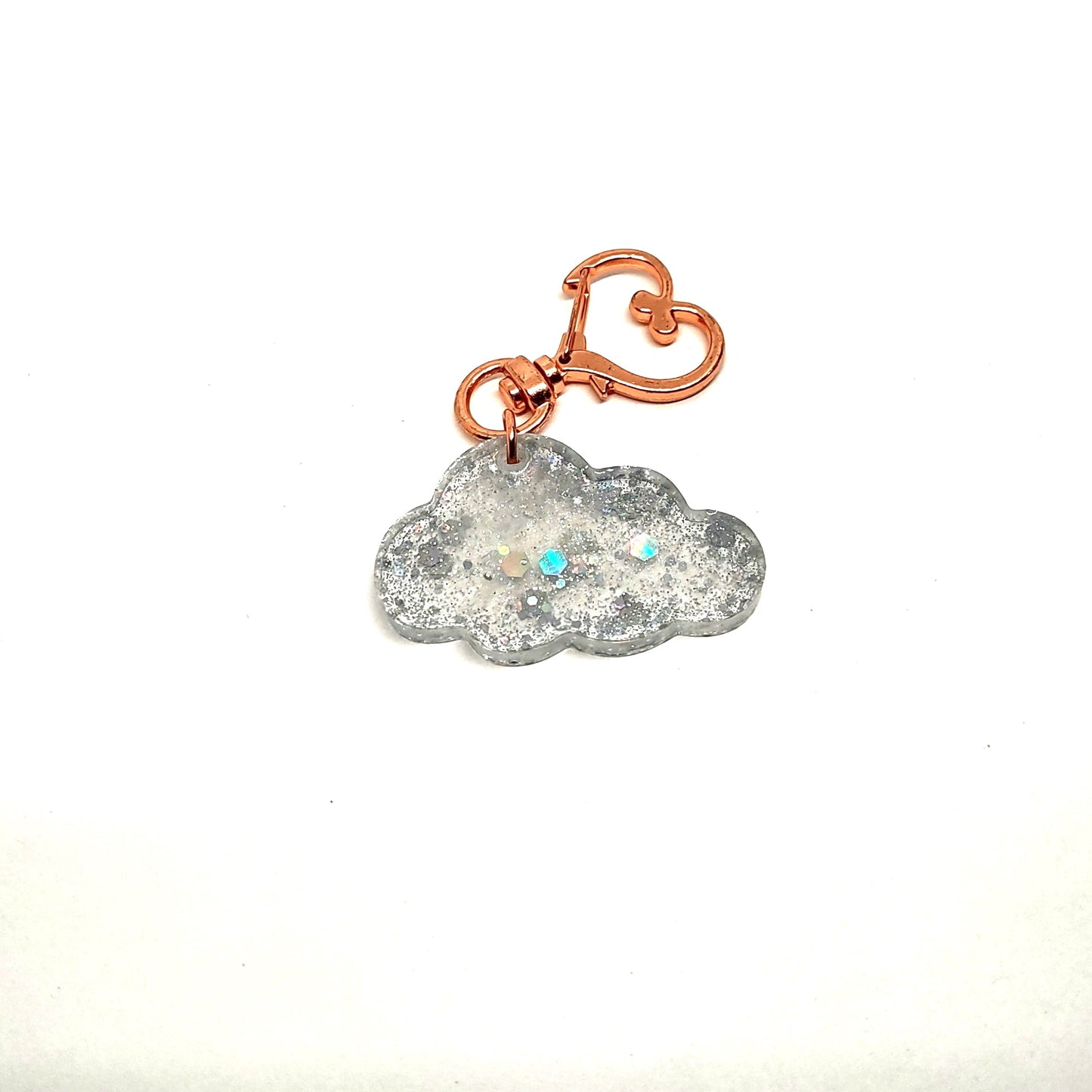 Cloud Adornment with Rose Golden Heart Clasp Hand Crafted Holographic Gitter Resin Accessory