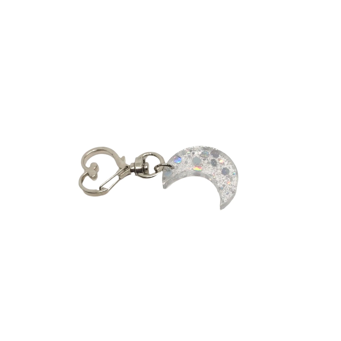 Moon Adornment with Heart Clasp Holographic Glitter Hand Crafted Resin Accessory