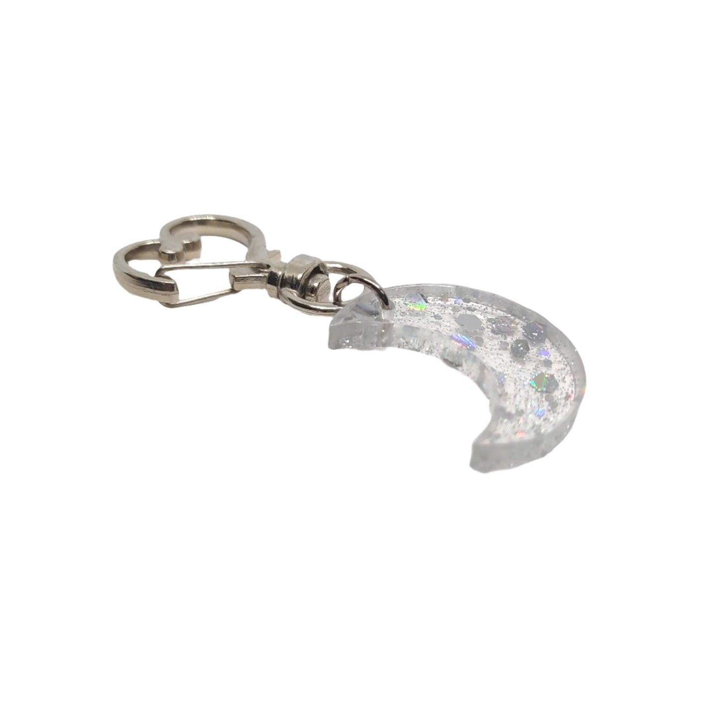 Moon Adornment with Heart Clasp Holographic Glitter Hand Crafted Resin Accessory