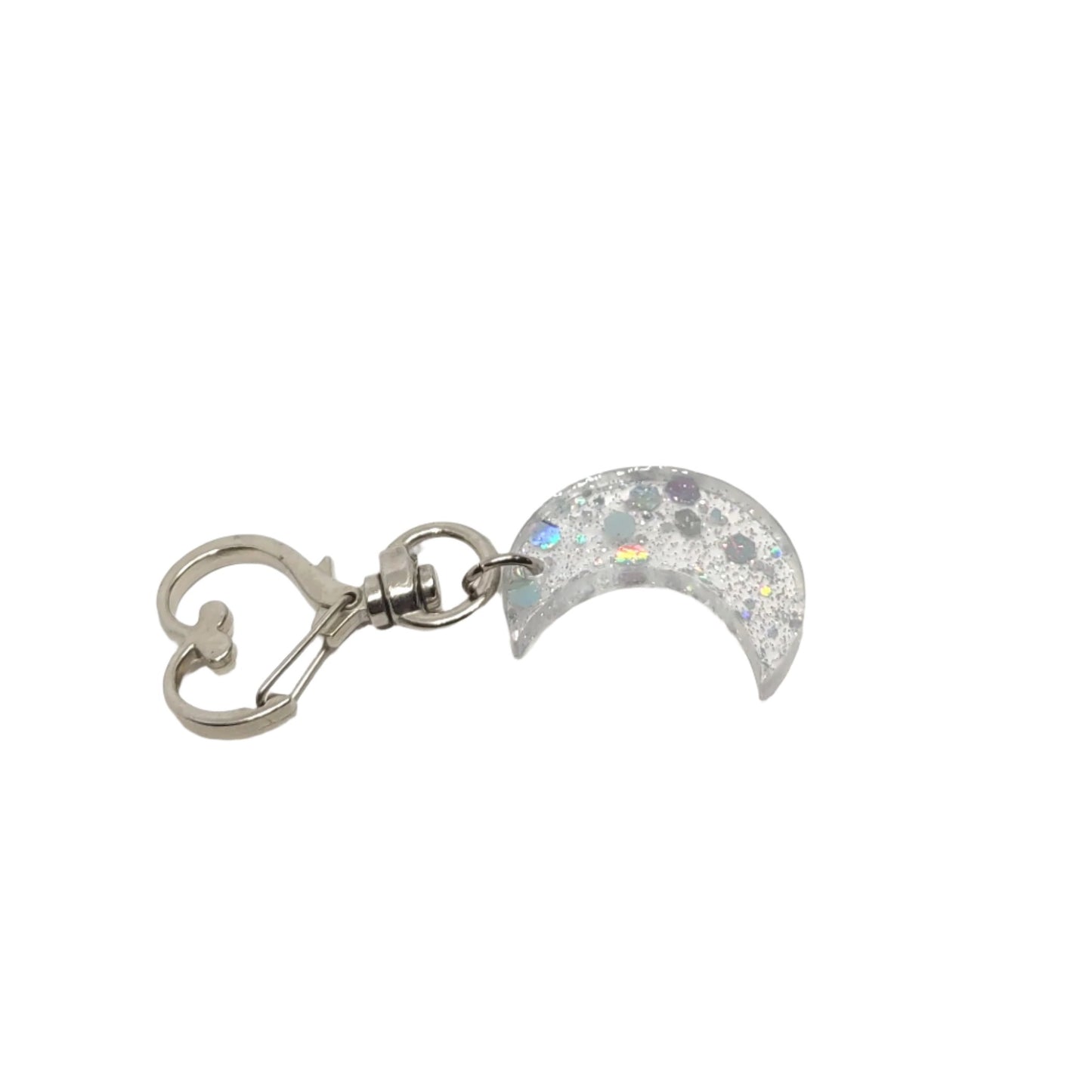 Moon Adornment with Heart Clasp Holographic Glitter Hand Crafted Resin Accessory