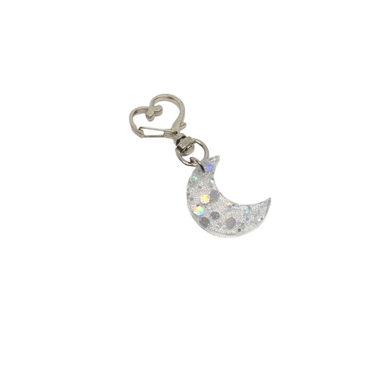 Moon Adornment with Heart Clasp Holographic Glitter Hand Crafted Resin Accessory