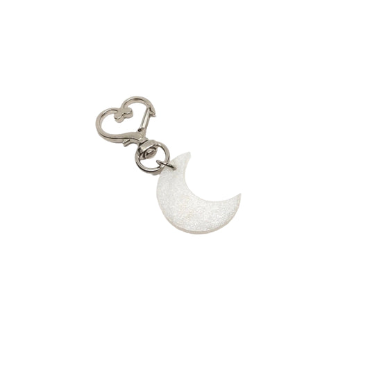 Moon Adornment with Heart Clasp Shimmering White Glitter Hand Crafted Resin Accessory