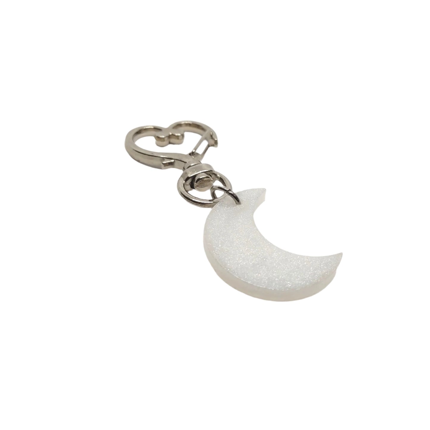 Moon Adornment with Heart Clasp Shimmering White Glitter Hand Crafted Resin Accessory