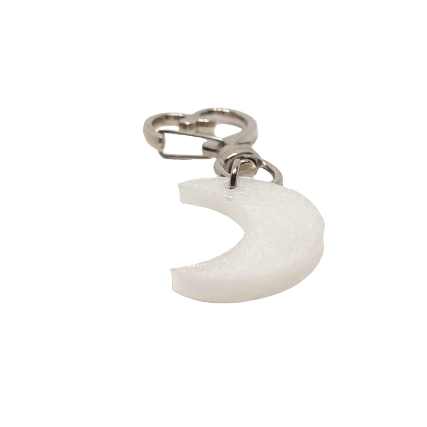 Moon Adornment with Heart Clasp Shimmering White Glitter Hand Crafted Resin Accessory