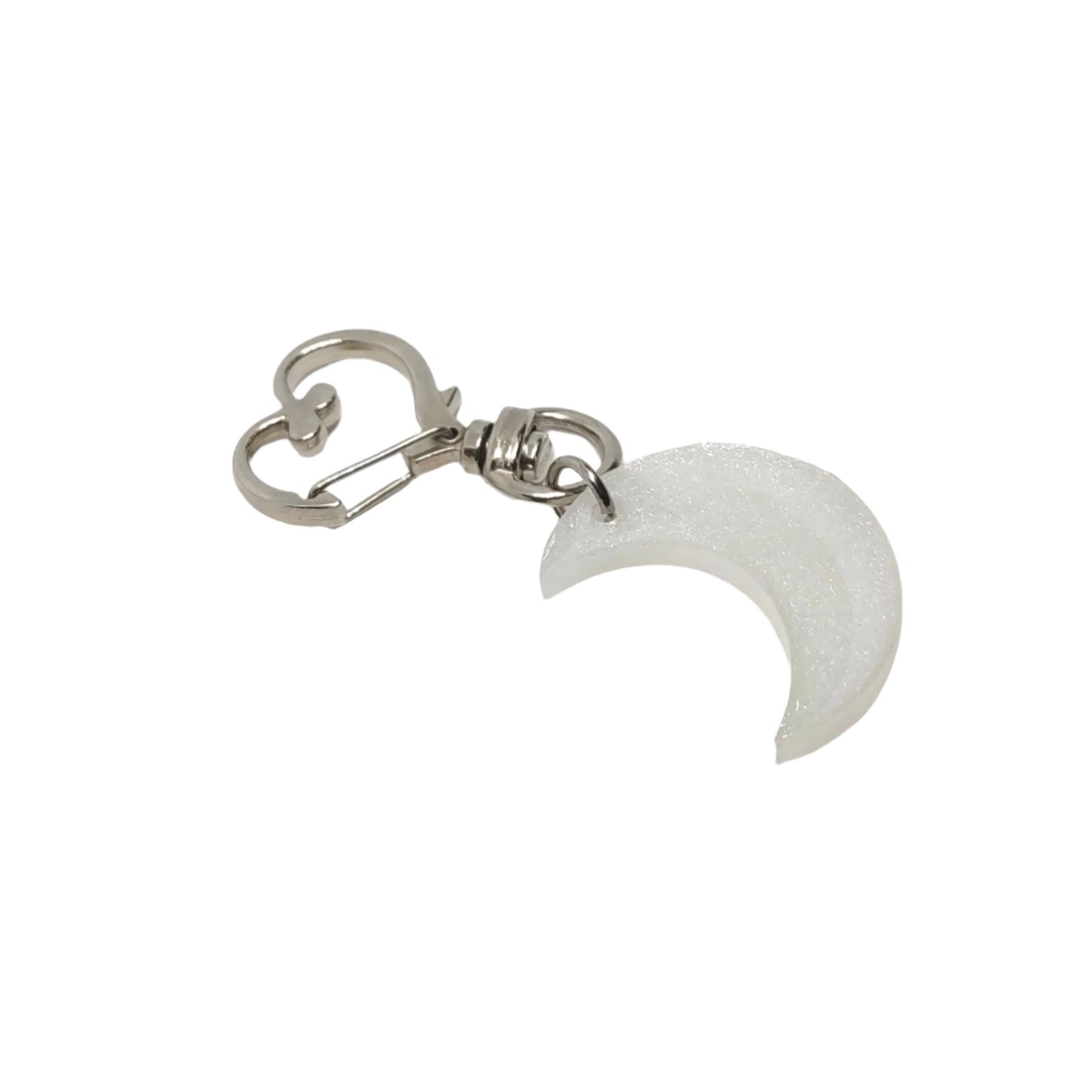 Moon Adornment with Heart Clasp Shimmering White Glitter Hand Crafted Resin Accessory