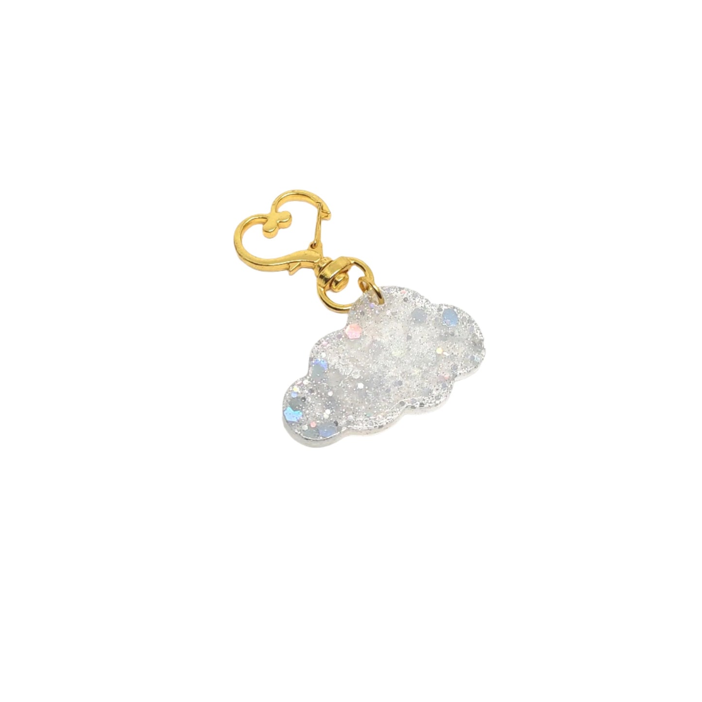 Cloud Adornment with Golden Heart Clasp Holographic Gitter Hand Crafted Resin Accessory